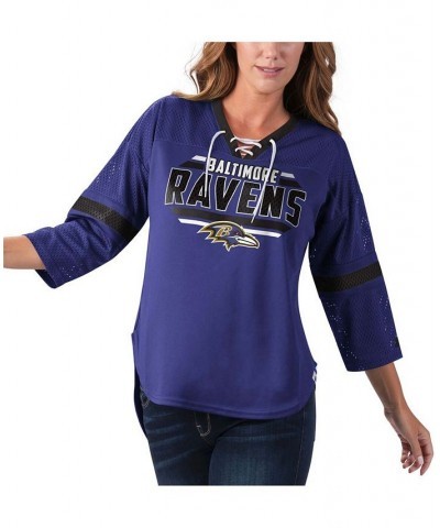 Women's Purple Baltimore Ravens Lead Game Lace-Up V-Neck 3/4 Sleeve T-shirt Purple $29.40 Tops