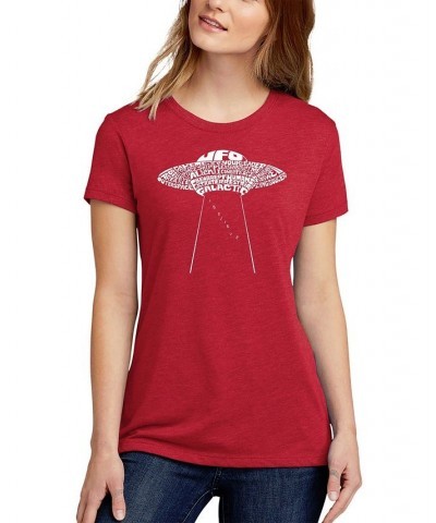 Women's Word Art Flying Saucer UFO T-Shirt Red $17.76 Tops