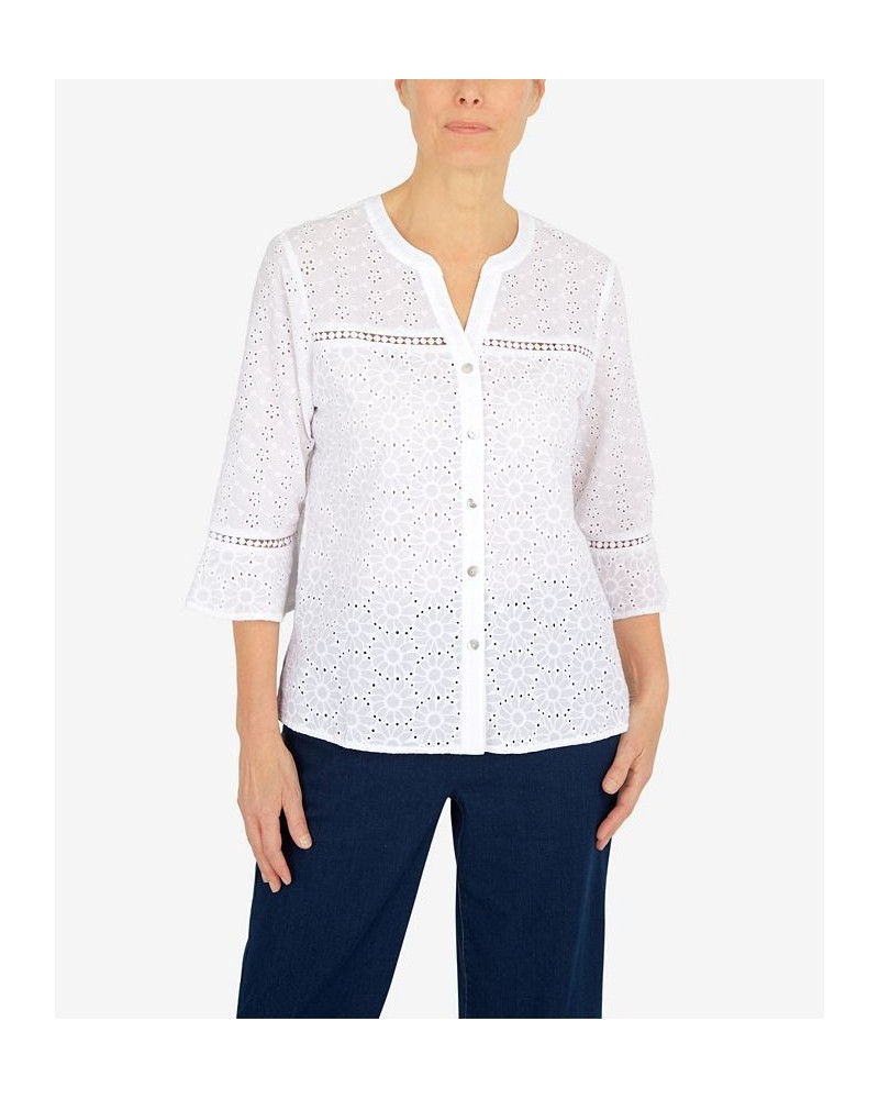 Petite Eyelet Button Front Top White $33.53 Tops