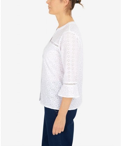 Petite Eyelet Button Front Top White $33.53 Tops