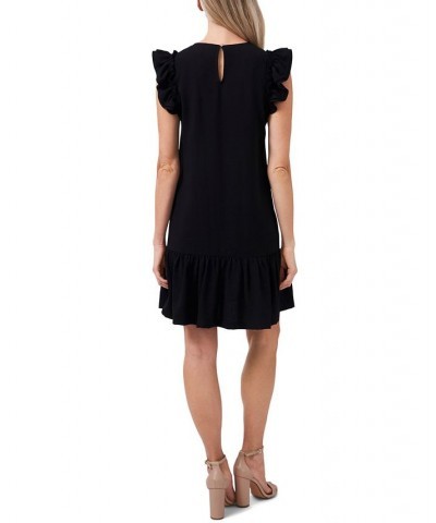 Women's Short Ruffled Flutter-Sleeve Dress Black $22.91 Dresses