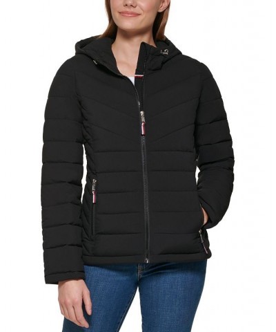 Women's Hooded Packable Puffer Coat Black $42.90 Coats