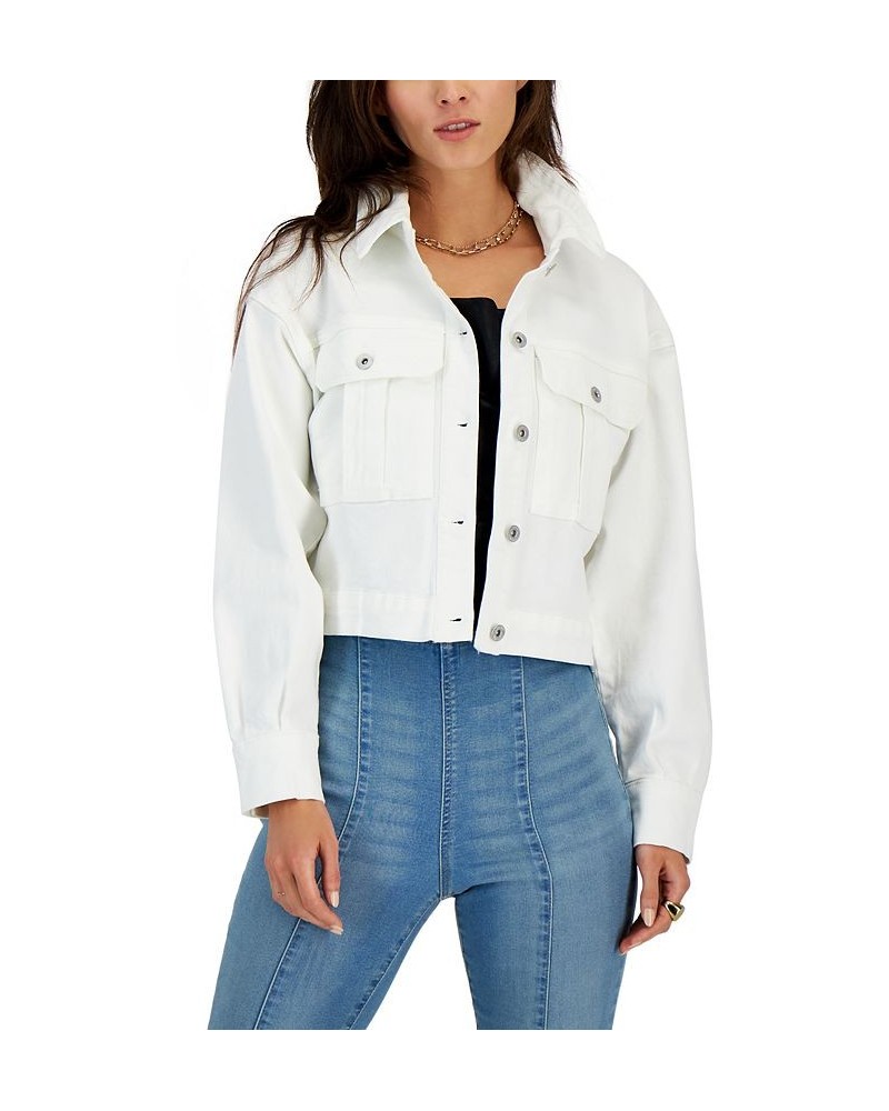Women's Cropped Denim Jacket Bright White $21.34 Jackets