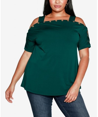 Plus Size Cold Shoulder Top Deep Emerald $21.19 Tops