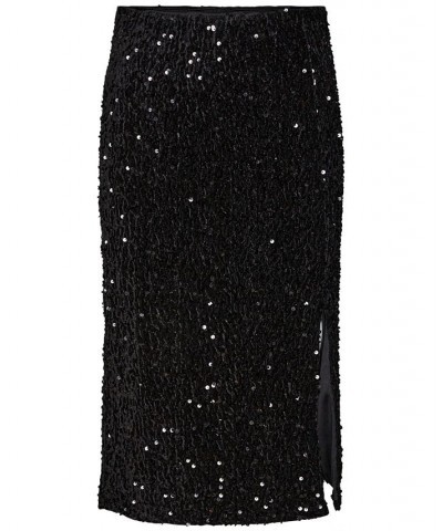 Women's High-Waisted Sequined Midi Skirt Black $32.10 Skirts
