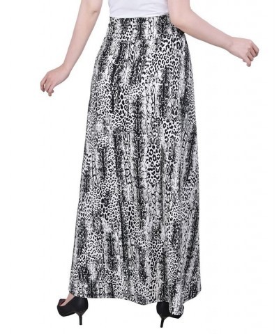 Petite Maxi A-Line Skirt with Front Faux Belt Black Leosnake $17.40 Skirts