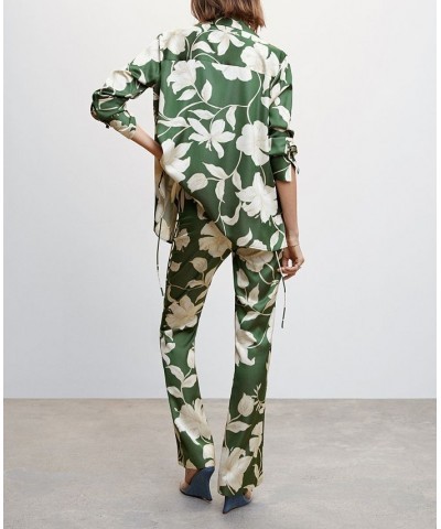 Women's Flared Floral-Print Pants Green $42.30 Pants