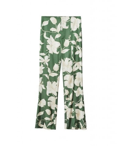 Women's Flared Floral-Print Pants Green $42.30 Pants