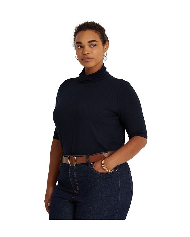 Plus Size Lightweight Turtleneck Sweater Blue $33.39 Tops