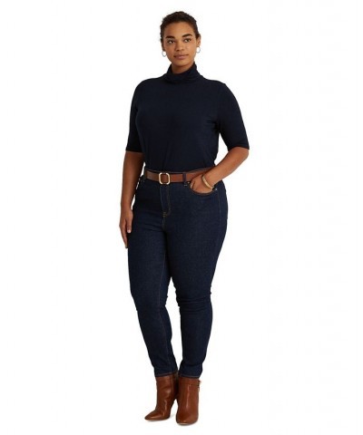 Plus Size Lightweight Turtleneck Sweater Blue $33.39 Tops