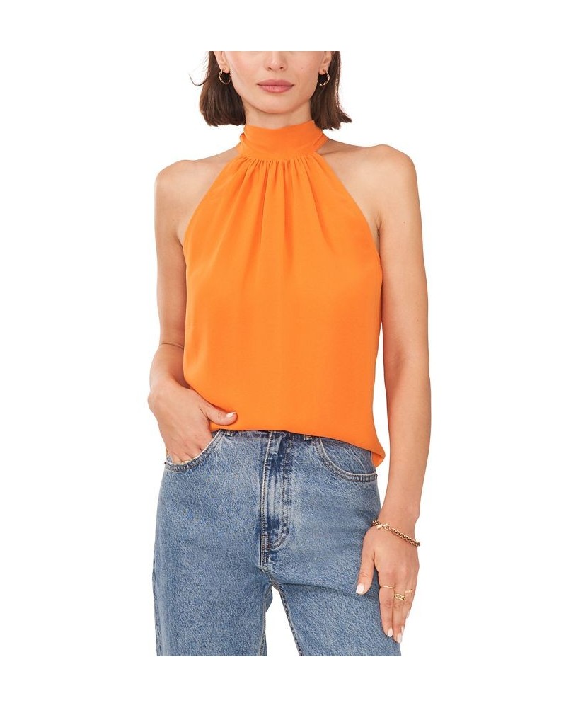 Women's Sleeveless Halter Tie Back Blouse Orange $37.13 Tops