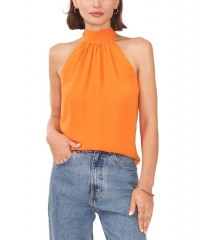 Women's Sleeveless Halter Tie Back Blouse Orange $37.13 Tops