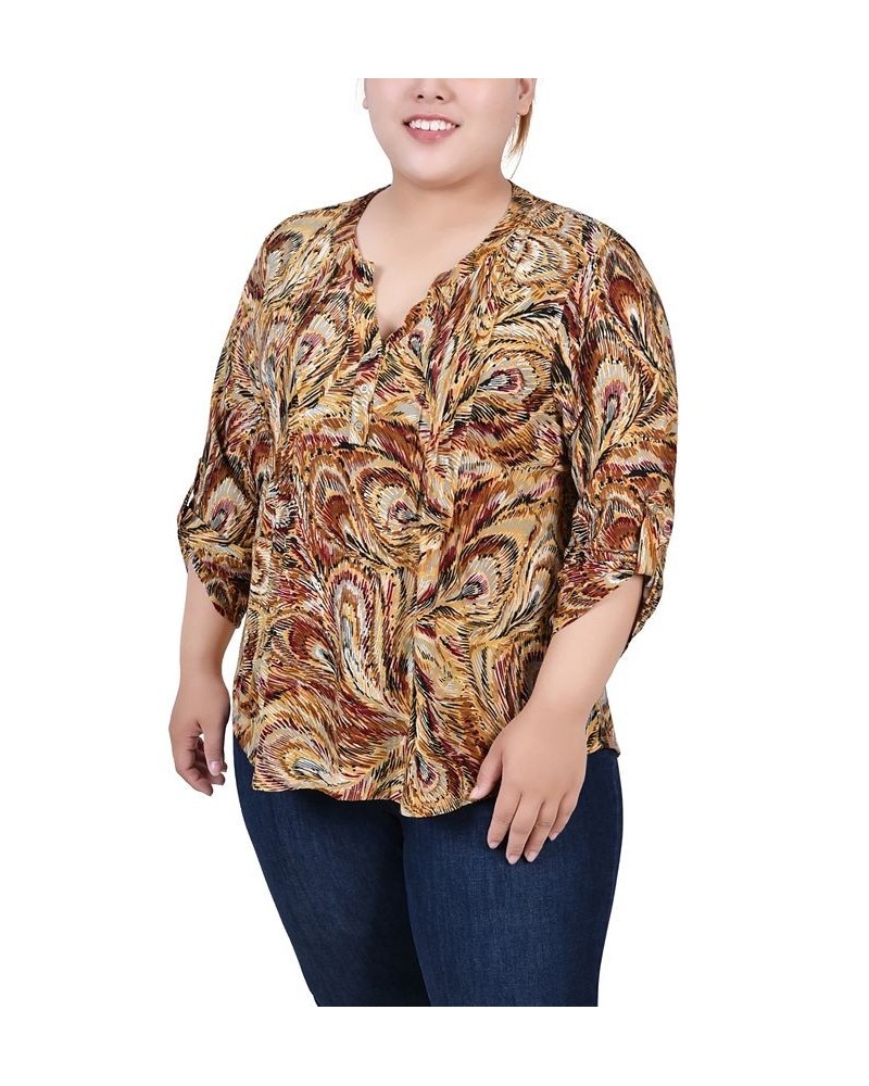 Plus Size 3/4 Roll Tab Pullover Top Must Gray Peacock $14.31 Tops