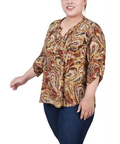 Plus Size 3/4 Roll Tab Pullover Top Must Gray Peacock $14.31 Tops