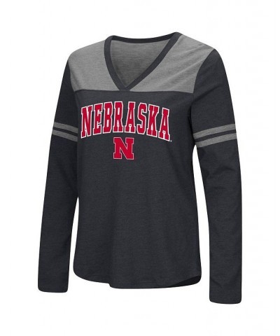 Women's Black Nebraska Huskers Core Heritage Arch Logo V-Neck Long Sleeve T-shirt Black $21.15 Tops