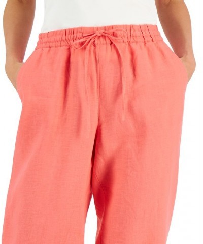Women's Linen Capri Tie-Waist Pants Red $20.03 Pants