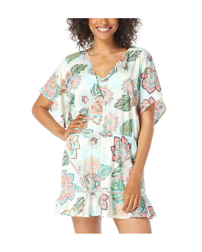 Women's Adorn Printed Lace-Trimmed Tiered Swim Dress Cover-Up Ivory $46.62 Swimsuits