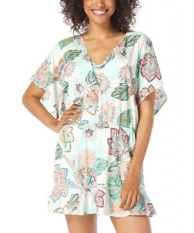 Women's Adorn Printed Lace-Trimmed Tiered Swim Dress Cover-Up Ivory $46.62 Swimsuits
