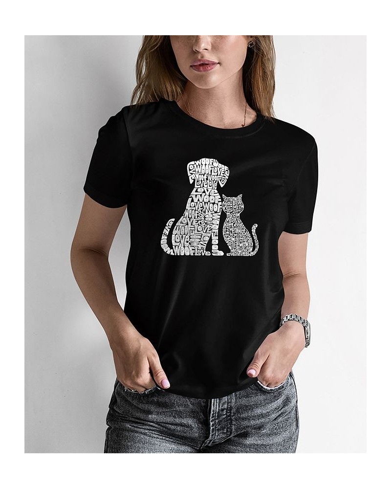 Women's Word Art Dogs and Cats T-shirt Black $15.40 Tops