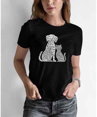 Women's Word Art Dogs and Cats T-shirt Black $15.40 Tops