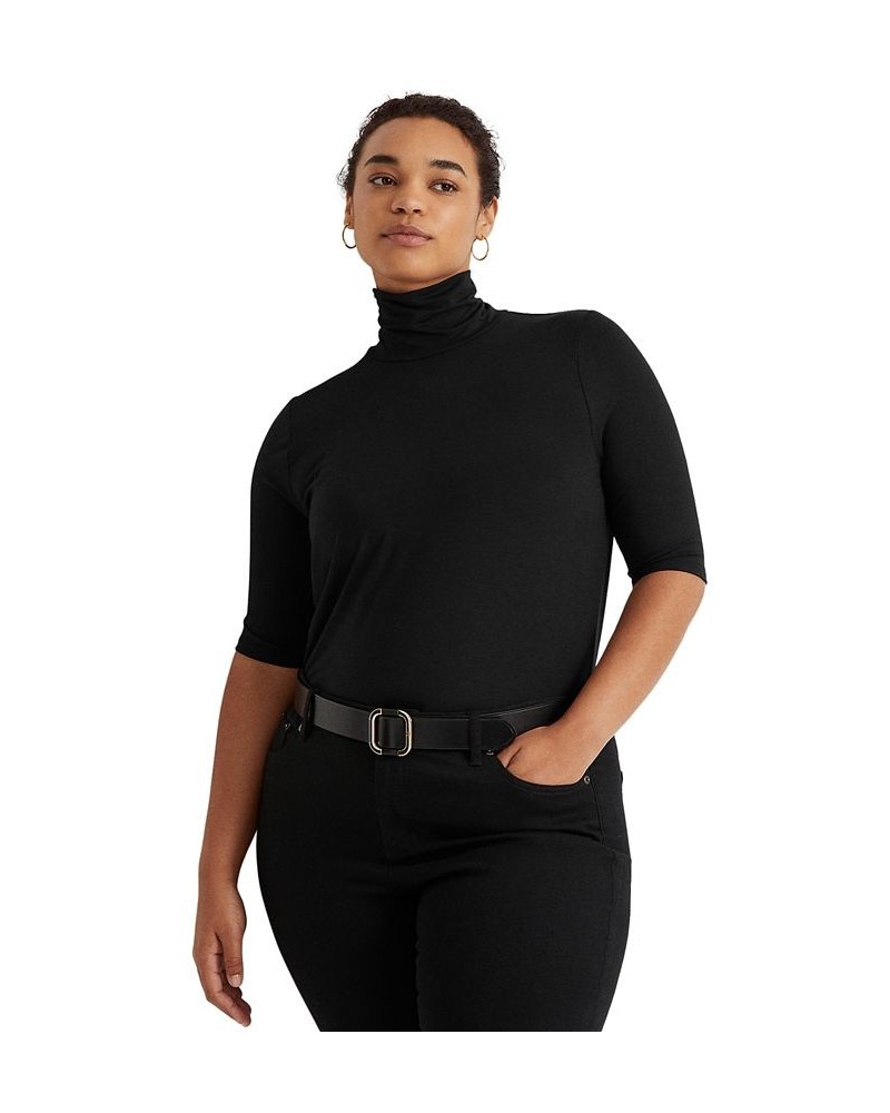 Plus Size Lightweight Turtleneck Sweater Black $33.39 Tops