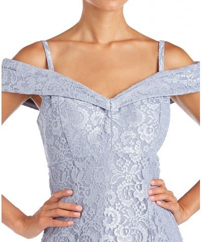 Off-The-Shoulder Petite Lace Gown Black $44.50 Dresses
