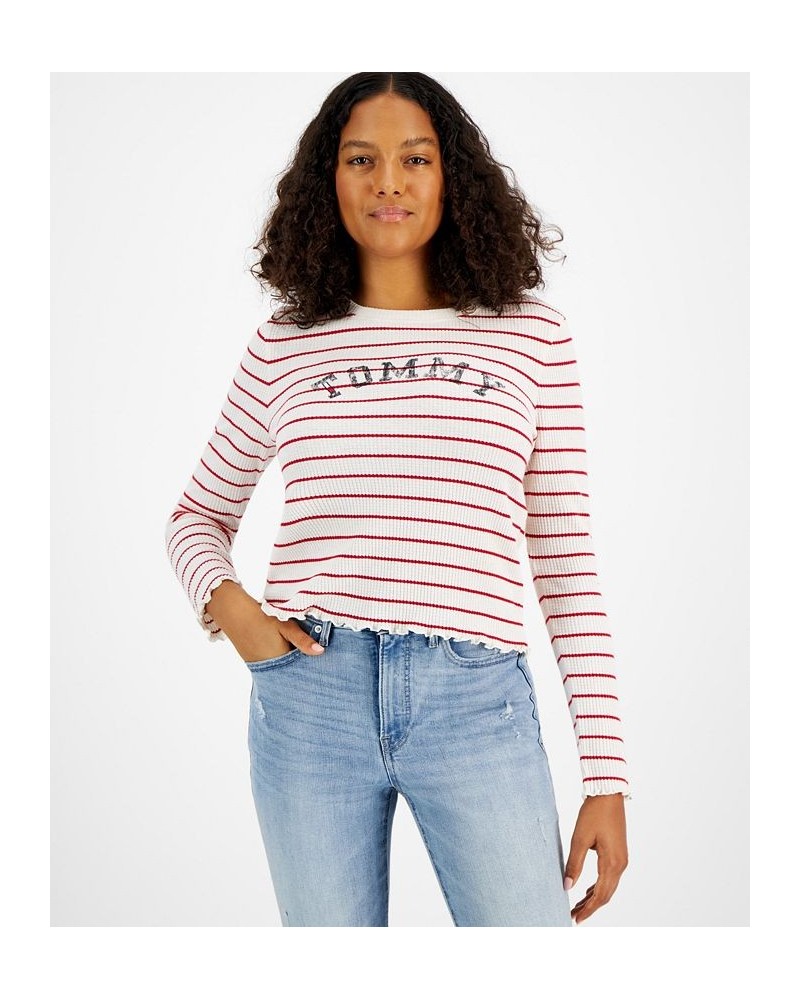 Women's Long Sleeve Striped Logo T-Shirt Tan/Beige $16.60 Tops