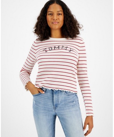 Women's Long Sleeve Striped Logo T-Shirt Tan/Beige $16.60 Tops