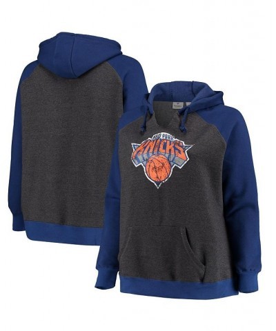 Women's Branded Charcoal and Blue New York Knicks Plus Size Raglan Notch Neck Pullover Hoodie Charcoal, Blue $32.50 Sweatshirts