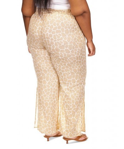 Plus Size High Rise Animal-Print High-Slit Pants Beige $39.10 Pants