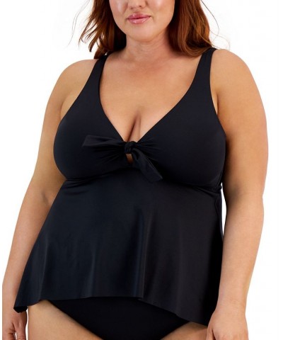 ETC Plus Size Color Code Keyhole Tankini Swim Top & Side-Shirred Hipster Bikini Bottoms Black $37.80 Swimsuits