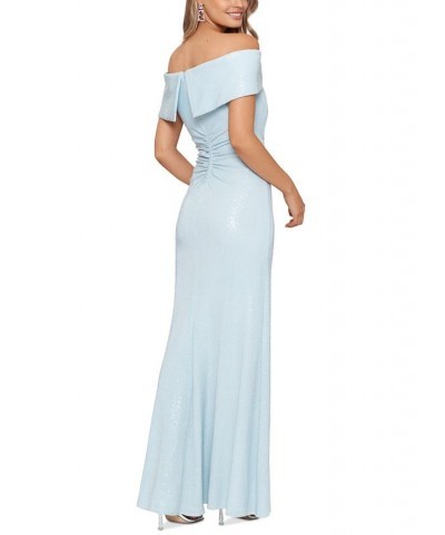 Women's Sequin-Detail Off-The-Shoulder Gown Sky Blue $148.05 Dresses