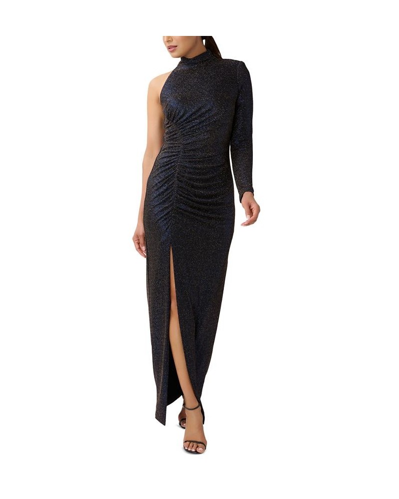 Women's Mock-Neck One-Sleeve Metallic Gown Violet Cobalt $57.33 Dresses