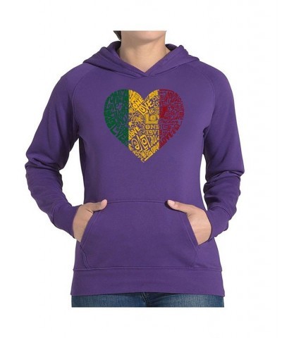 Women's Word Art Hooded Sweatshirt -One Love Heart Purple $34.19 Sweatshirts