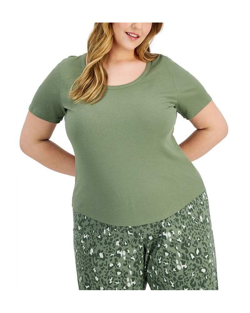 Plus Size Ribbed Short-Sleeve Top Green $10.98 Sleepwear