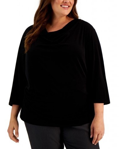 Plus Size Draped Cowlneck 3/4-Sleeve Top Black $21.70 Tops