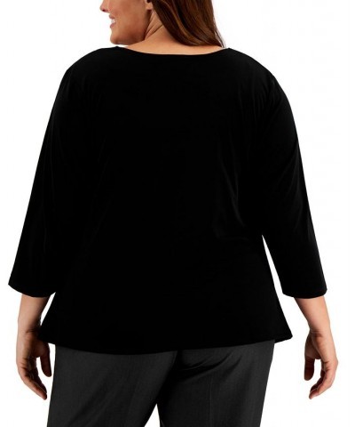 Plus Size Draped Cowlneck 3/4-Sleeve Top Black $21.70 Tops