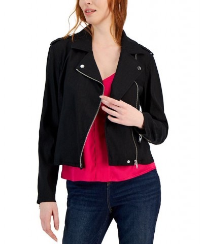 Women's Twill Moto Jacket Black $49.28 Jackets