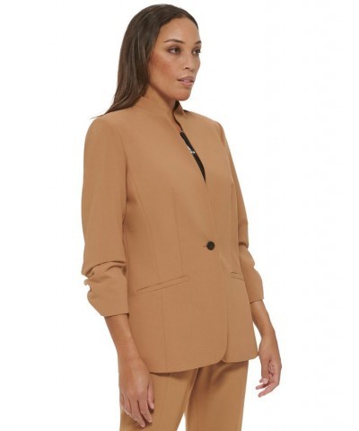 Women's Lux Collarless Ruched 3/4-Sleeve Blazer Luggage $76.32 Jackets