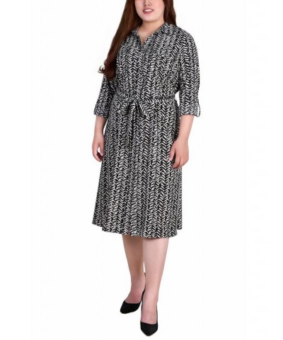 Plus Size Printed Shirt Dress Black White Zig Zag $19.92 Dresses