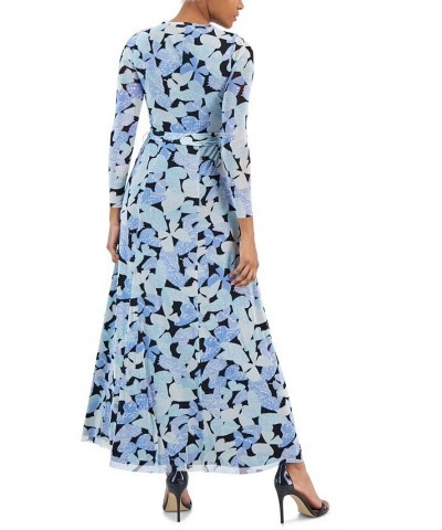 Women's Butterfly-Print Belted 3/4-Sleeve Maxi Dress Shore Blue Multi $52.47 Dresses