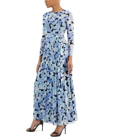 Women's Butterfly-Print Belted 3/4-Sleeve Maxi Dress Shore Blue Multi $52.47 Dresses