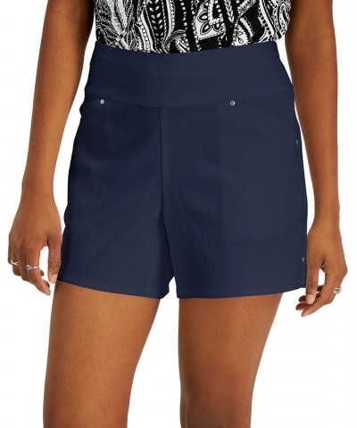 Women's Curvy Mid Rise Pull-On Shorts Blue $14.00 Shorts