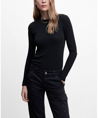 Women's Ribbed Knit T-shirt Black $23.59 Tops