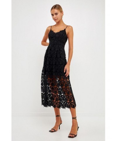 Women's Lace Cami Midi Dress Black $37.40 Dresses