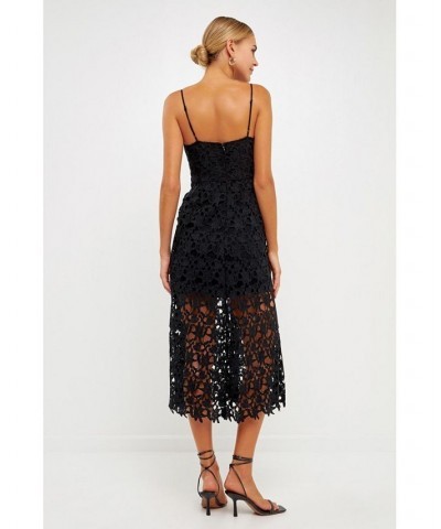 Women's Lace Cami Midi Dress Black $37.40 Dresses