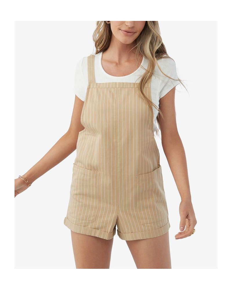 Juniors' Summerlin Stripe-Print Cotton Romper Tan/Beige $35.75 Shorts