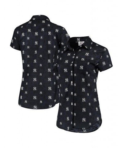 Women's Navy New York Yankees Floral Button Up Shirt Navy $32.00 Tops