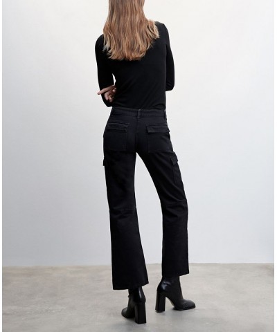 Women's Ribbed Knit T-shirt Black $23.59 Tops