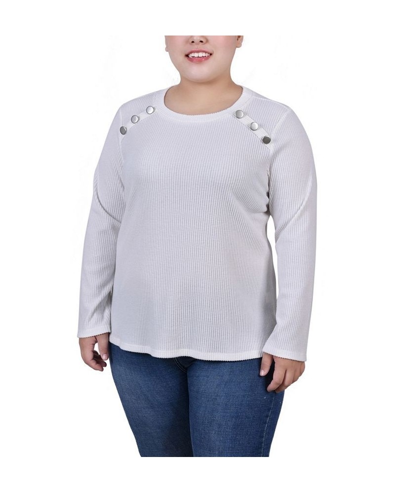 Plus Size Long Sleeve Ribbed Button Detail Top Ivory/Cream $16.76 Tops
